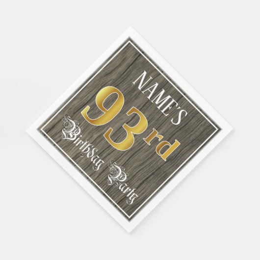 第93回バースデーパーティー – フェイク金ゴールド&ウッドフェイク・ルックス スタンダードランチョンナプキン (角)