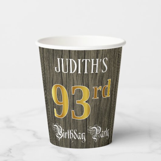 第93回バースデーパーティー – フェイク金ゴールド&ウッドフェイク・ルックス 紙コップ (裏面)