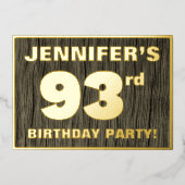 第93回誕生日パーティはっきりしたーフェイク:, Wood Grain Pattern 箔招待状 (正面)