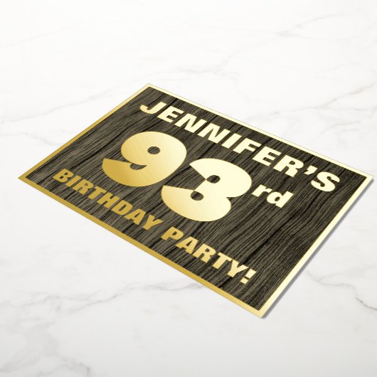 第93回誕生日パーティはっきりしたーフェイク:, Wood Grain Pattern 箔招待状 (回転した状態)