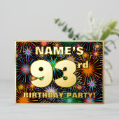 第93回誕生日パーティー – おもしろいカラフル、Fireworks Look 箔招待状 (立ち正面)