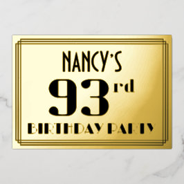 第93回誕生日パーティー：アールデコの外観"93"と名前 箔招待状