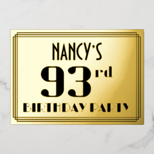 第93回誕生日パーティー：アールデコの外観"93"と名前 箔招待状