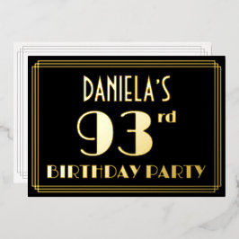 第93回誕生日パーティー：アールデコを見る"93"，名前あり 箔招待状