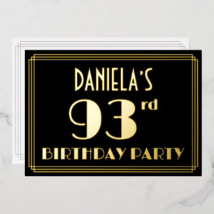 第93回誕生日パーティー：アールデコを見る"93"，名前あり 箔招待状