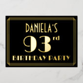 第93回誕生日パーティー:アールデコを見る"93",名前あり 箔招待状 (正面)