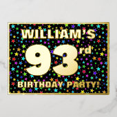 第93回誕生日パーティー – Stars カラフル Pattern 箔招待状 (正面)