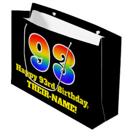 第93誕生日~おもしろいカラフル,, 鮮やか, Rainbow 93 ラージペーパーバッグ