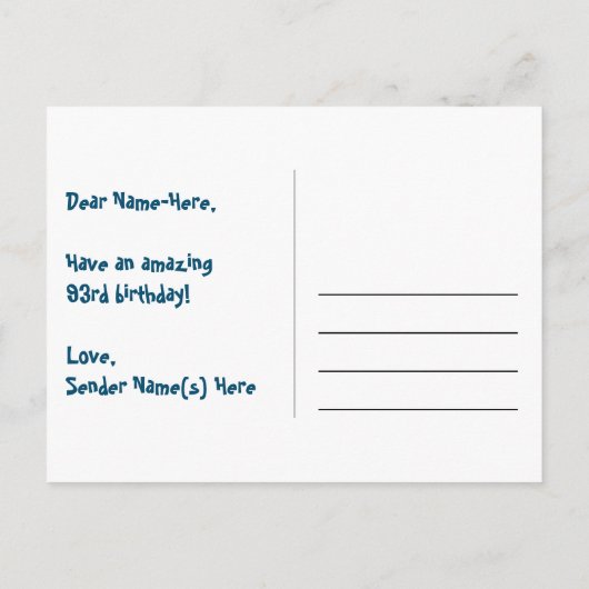 第93誕生日:おもしろいハートパターン,レインボー93 ポストカード (裏面)