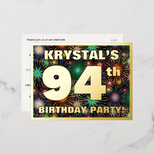 第94回バースデーはっきりしたトカラフル:, Fireworks Look 箔招待状ポストカード (正面/裏面)