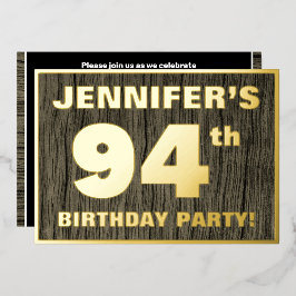 第94回バースデーパーティーはっきりした:，木目フェイク模様 箔招待状