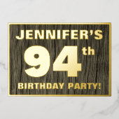 第94回バースデーパーティーはっきりした:,木目フェイク模様 箔招待状 (正面)