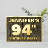 第94回バースデーパーティーはっきりした:,木目フェイク模様 箔招待状 (立ち正面)