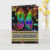 第94虹の泡および花火との誕生日 カード (黄色い花)