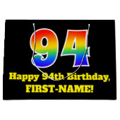 第94誕生日～おもしろい, カラフル, 鮮やか, Rainbow 94 ラージペーパーバッグ (正面)