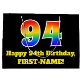 第94誕生日～おもしろい, カラフル, 鮮やか, Rainbow 94 ラージペーパーバッグ (裏面)