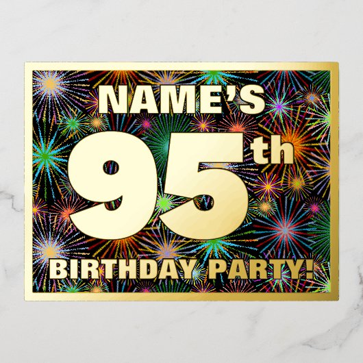 第95回バースデーはっきりしたタカラフルーパーティー 箔招待状ポストカード (正面)