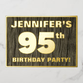 第95回誕生日パーティーはっきりした:,木目フェイク模様 箔招待状 (正面)