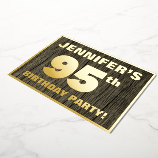 第95回誕生日パーティーはっきりした:，木目フェイク模様 箔招待状 (回転した状態)