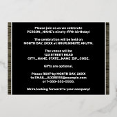 第95回誕生日パーティーはっきりした:，木目フェイク模様 箔招待状 (裏面)