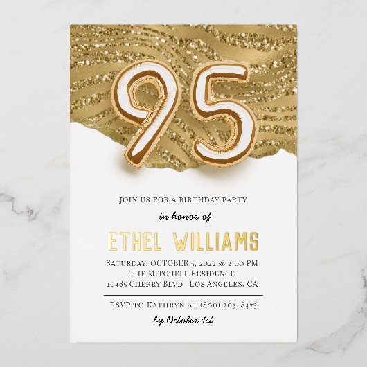 第95回誕生日パーティーへの招待 箔招待状 (正面)