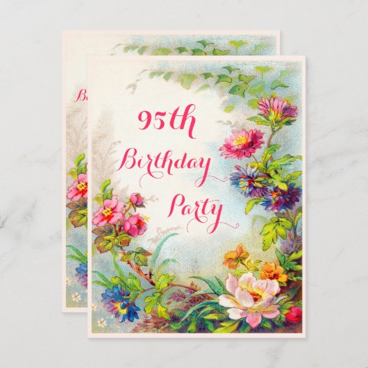 第95誕生日のダリアおよびシャクヤクのビクトリア時代の人の庭 招待状 (正面/裏面)