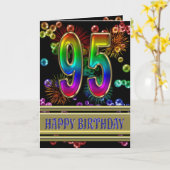 第95誕生日のレインボーバブルと花火 カード (黄色い花)