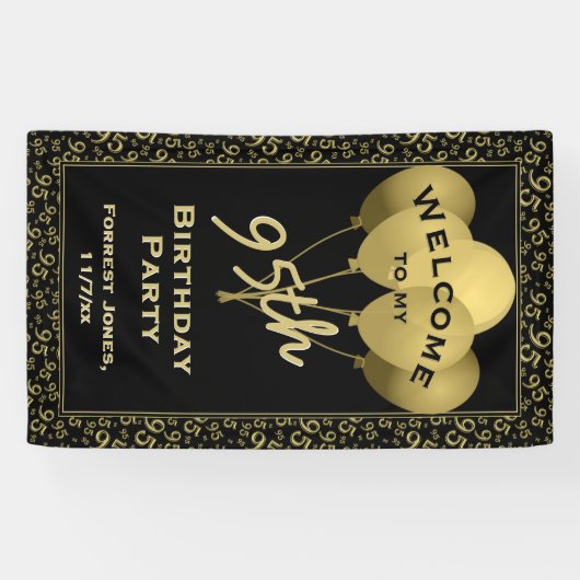 第95誕生日数Pattenの金ゴールドおよび黒を歓迎して下さい 横断幕 (横)