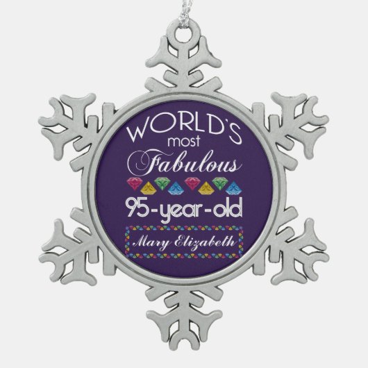 第95誕生日紫色ほとんどのすばらしくカラフルな宝石 スノーフレークピューターオーナメント (正面)