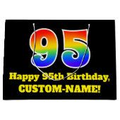 第95誕生日～おもしろい, カラフル, 鮮やか, Rainbow 95 ラージペーパーバッグ (正面)