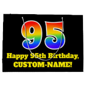第95誕生日～おもしろい, カラフル, 鮮やか, Rainbow 95 ラージペーパーバッグ (裏面)
