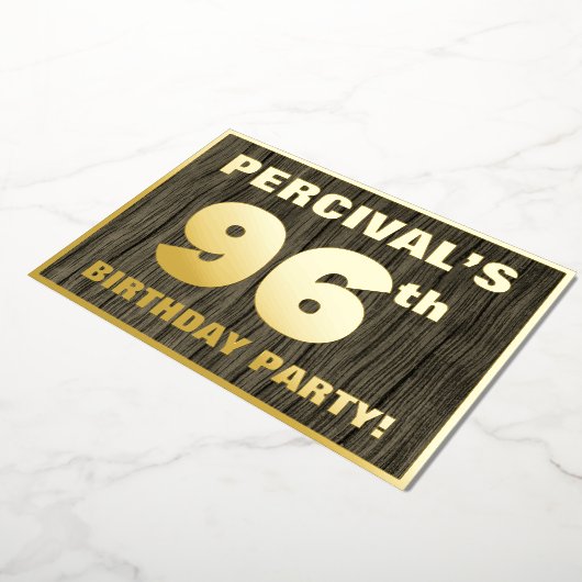 第96回バースデーパーティーはっきりした:,木目フェイク模様 箔招待状 (回転した状態)