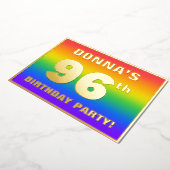 第96回誕生日会：おもしろい、レインボーカラフルパターン 箔招待状 (回転した状態)