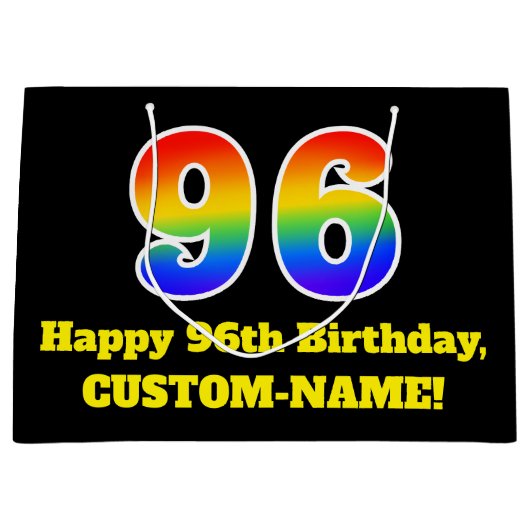 第96誕生日~おもしろいカラフル,, 鮮やか, Rainbow 96 ラージペーパーバッグ (正面)