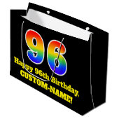第96誕生日~おもしろいカラフル,, 鮮やか, Rainbow 96 ラージペーパーバッグ (正面アングル)