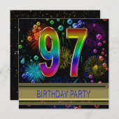 第97回バースデーパーティーへの招待（バブル付き） 招待状 (正面/裏面)