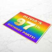 第97回誕生日パーティー:おもしろいカラフル、レインボーパターン 箔招待状 (回転した状態)