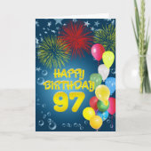 第97誕生日の花火と風船カード カード (正面)