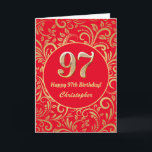 第97誕生日赤・金ゴールド花柄 カード<br><div class="desc">第97誕生日赤と金ゴールドフローラルパターン誕生日カード。さらにカスタマイクリックズを行う場合はカスタマイズ、「IT」ボタンをクリックし、このテンプレートを変更するために当社のデザインツールを使用する。</div>