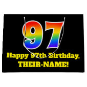第97誕生日～おもしろいカラフル,, 鮮やか, Rainbow 97 ラージペーパーバッグ (正面)