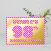 第98回バースデーパーティはっきりした:おもしろい、ピンクストライプ色98 箔招待状 (立ち正面)