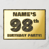 第98回バースデーパーティー – はっきりした、ウッドフェイク・グレイン文字 箔招待状 (正面)