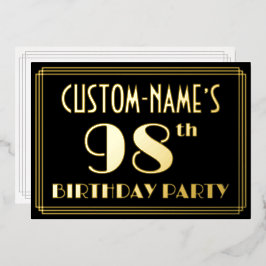 第98回バースデーパーティー：アールデコを見る"98"，名前あり 箔招待状