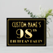 第98回バースデーパーティー:アールデコを見る"98",名前あり 箔招待状 (立ち正面)