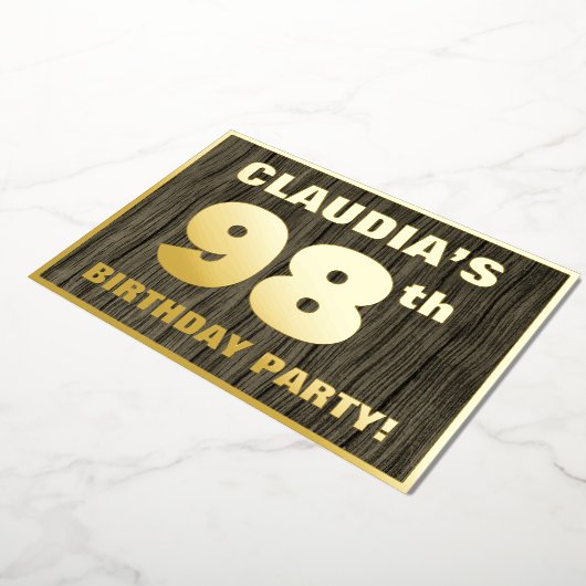 第98回誕生日パーティーはっきりした:木目フェイク模様 箔招待状 (回転した状態)