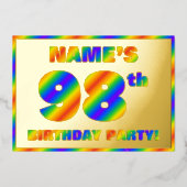 第98回誕生日パーティー – おもしろい、レインボースペクトル「98」 箔招待状 (正面)