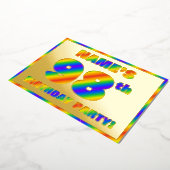 第98回誕生日パーティー – おもしろい、レインボースペクトル「98」 箔招待状 (回転した状態)