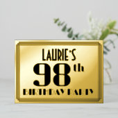 第98回誕生日パーティー：アールデコの外観"98"と名前 箔招待状 (立ち正面)