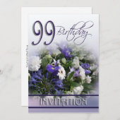 第99回バースデーパーティーの招待状 – Blue boquet 招待状 (正面/裏面)