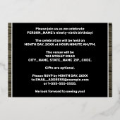 第99回誕生日パーティーはっきりした:木目フェイク模様 箔招待状 (裏面)